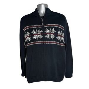 Chaps Ralph Lauren Quarter Zip Sweater Mock Neck Black Winter Snowflake Size L